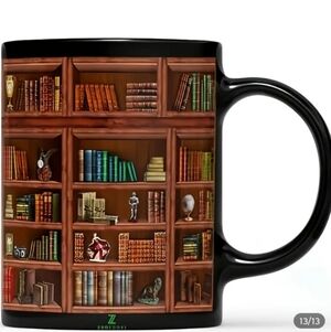 Library Books Ceramic Coffee Mug with Bookcase Print